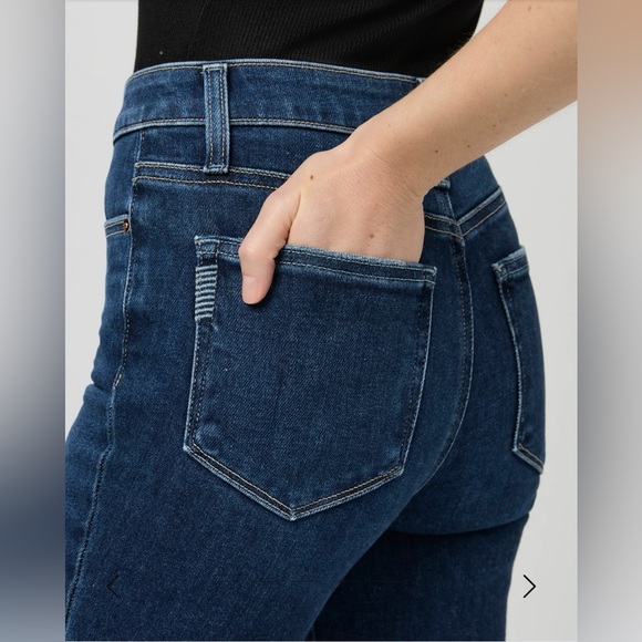 Paige Cindy Crop Dark Wash Straight Leg Raw Hem Stretch Classic - Picture 3 of 9